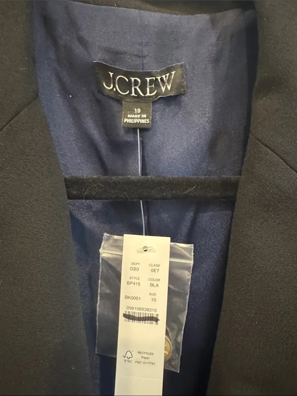 J. Crew Black Cropped Blazer with Gold Button